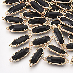 Черный Стеклянные ссылки, с позолоченными элементами из экологически чистого сплава, граненые, овальные, чёрные, 21x7x3 мм, отверстие : 1.2 мм