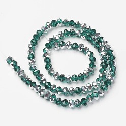 Teal Electroplate Transparent Glass Beads Strands, Half Silver Plated, Faceted, Rondelle, Teal, 2.5x2mm, Hole: 0.4mm, about 199pcs/strand, 13.4 inch(34cm)
