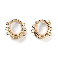 Настоящее золото 18K Латунные магнитные застежки, с оболочкой, без кадмия, без никеля и без свинца, овальные, 3 нитей, 6-дырка, прозрачные, реальный 18 k позолоченный, 14.5x12.5x6.5 мм, отверстие : 1.1 мм