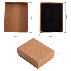 Tan Kraft Cotton Filled Cardboard Paper Jewelry Set Boxes, for Ring, Necklace, with Sponge inside, Rectangle, Tan, 9x7x3cm, Inner Size: 8.5x6.4x1.7cm