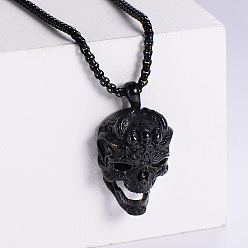 Черный Крутые панк-ожерелья из нержавеющей стали с черепом для стильных мужчин, чёрные