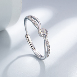 Platine Micro cuivres ouvrent zircons bagues, ronde, platine, diamètre intérieur: 20.33 mm