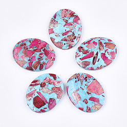 Deep Pink Assembled Synthetic Imperial Jasper and Turquoise Pendants, Dyed, Oval, Deep Pink, 45x35~35.5x7mm, Hole: 1.4mm