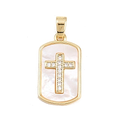 Настоящее золото 18K Латунные микропаве прозрачные подвески с фианитом, с оболочкой, прямоугольник с поперечными прелести, долговечный, стойки покрытие, без свинца и без кадмия, реальный 18 k позолоченный, 23.5x13.5x2.5 мм, отверстие : 5.5x2.5 мм