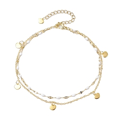 Белый 304 браслеты на ногу из двухслойной цепи из нержавеющей стали, Эмаль стиле, с позолоченными подвесками в виде сердечек, белые, 9-1/8 дюйм (23 см)