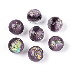 Фиолетовый Ручной работы бусины фольги, круглые, фиолетовые, 10 мм, отверстие : 1.2~4 мм