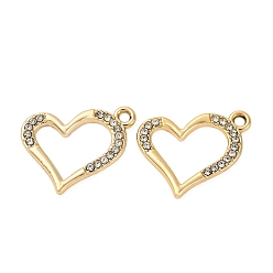 Золотой Подвески из сплава и страза, сердце, золотые, 17.5x20x1.5 мм, отверстие : 1.8 мм