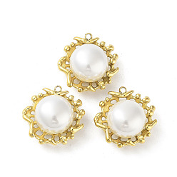 Golden 304 Stainless Steel Pendants, with Plastic Imitation Pearl Beads, Flower Charm, Golden, 19.5x19.5x10mm, Hole: 1.4mm