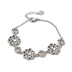 Platinum Brass with Rhinestone Chain Bangle Making, Tray Bangle, Flower, Platinum, 5-3/4 inch(14.5cm)