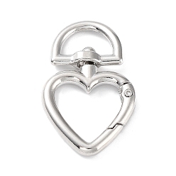 Платина Застежками сплава поворотные, поворотный карабин-лобстер, сердце, без кадмия и без свинца, платина, 45x27x6 мм, отверстие : 7.2x14.5 мм