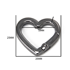 Черный Цвет Металла Легкосплавные пружинные кольца, сердце, металлический черный , 25x26x3.3 мм, отверстие : 18 мм