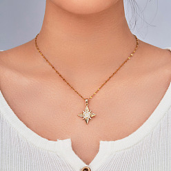 Золотой Элегантные ожерелья в стиле хип-хоп с подвеской в виде звезды из латуни и прозрачных кубических цирконий для повседневного ношения, золотые, 15.75 дюйм (40 см)