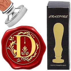 Letter D Наборы штампов для скрапбукинга своими руками, 1поликарбонатная латунная восковая печать с серебряным покрытием и 1поликарбонатной деревянной ручкой, Буква D, штамп: 25x15 мм