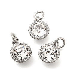 Платина Подвески из латуни с микропаве, прозрачными кубическими циркониями и стеклом., плоский круглый шарм, с целью перехода в кольце, граненые, платина, 11.5x9x6 мм, отверстие : 3 мм