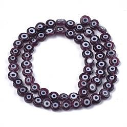 Coconut Brown Handmade Evil Eye Lampwork Beads Strands, Flat Round, Coconut Brown, 6x2.5mm, Hole: 1mm, about 64~65pcs/strand, 14.1 inch~14.5 inch
