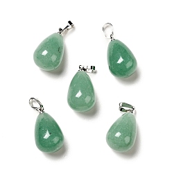 Зеленый Авантюрин Естественный зеленый авантюрин подвески, с латунной фурнитурой платинового цвета, очарование слезы, 20~21x11~12 мм, отверстие : 6x3.5 мм