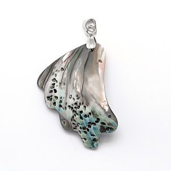 Paua Shell Brass Paua Shell Pendants, Undyed, 30~38x20~34x4mm, Hole: 4mm