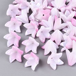Pearl Pink Two Tone Opaque Plastic Beads, Flower, Rainbow Plated, Pearl Pink, 15.5x16x12.5mm, Hole: 1.4mm, about 877pcs/500g