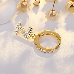 Letter Z Латунные серьги-кольца из прозрачного кубического циркония, золотые, Письмо Z, 24x7 мм