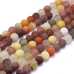 Rutilated Кварц Природные Rutilated кварцевые нити бисера, матовые, круглые, 8 мм, отверстие : 1 мм, около 48~49 шт / нитка, 15.35 дюйм (39 см)