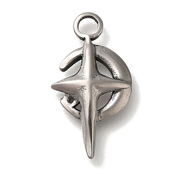 Античное Серебро 304 подвески из нержавеющей стали, луна со звездным шармом, античное серебро, 21x11x2.8 мм, отверстие : 2.5 мм