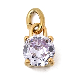 Лиловый Тема "камень дня рождения" июнь 304 подвески из нержавеющей стали, круглые, с k 9 стеклом, ионное покрытие (ip), полировка, с целью перехода в кольце, граненые, золотые, сирень, 10.5x7x6 мм, отверстие : 2.2x4.4 мм