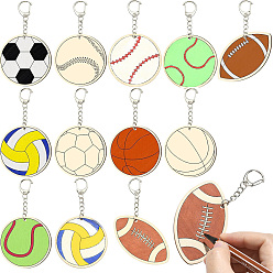 Blanched Almond 36Pcs Sport Ball Shaped Wooden Keychains, Blanched Almond, 48~70x70~84x2mm