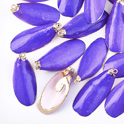 Mauve Spray Painted & Electroplate Sea Shell Pendants, with Iron Findings, Light Gold, Mauve, 34~51x16~21x7~11mm, Hole: 1.5mm