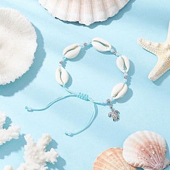 Небесно-голубой Браслеты с подвесками в виде черепахи из сплава, Браслеты из искусственного жемчуга и натуральных ракушек каури для женщин, голубой, 2~3-3/8 дюйм (5.05~8.5 см)