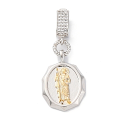 Платиновый & Золотой Латунные микро проложить кубического циркония подвески, без кадмия и без свинца, овал с религией человека, платиной и золотом, 41x16x3 мм, отверстие : 8 мм