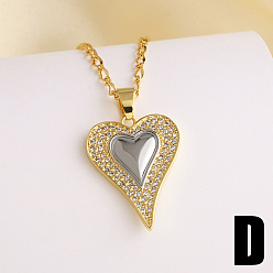 Сердце Подвеска в виде сердца из латуни с микропаве из прозрачных кубических цирконий, двухцветная., реальный 18 k позолоченный, сердце, 17.32 дюйм (44 см)