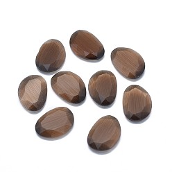 Coffee Cat Eye Cabochons, Faceted, Nuggets, Coffee, 17.5x12.5x3.5mm