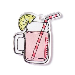 Pink Прозрачные акриловые подвески с принтом, сок, розовые, 36.5x32.5x3 мм, отверстие : 2.6 мм