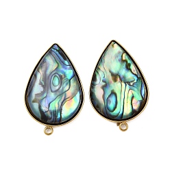 Настоящее золото 18K 304 фурнитура для сережек-гвоздиков из натуральной ракушки пауа из нержавеющей стали, слеза, ионное покрытие (ip), реальный 18 k позолоченный, 31x19 мм, отверстие : 1.8 мм, штифты : 1 мм
