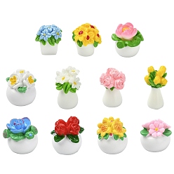 Couleur Mélangete 22 pièces 11 styles d'ornements floraux en résine, accessoires de maison de poupée micro paysage, faire semblant de décorations d'accessoires, couleur mixte, 20~22x20~22.5mm, 2 pc / couleur