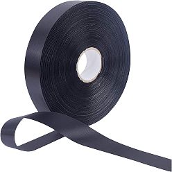 Black Polyester Blank Sewn-in Label Ribbon, with Spool, Black, 25mm, 200m/roll