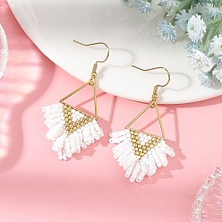 White 304 Stainless Steel Dangle Earrings, Triangle, Cylinder Seed Beads Dangle Earrings, White, 55x29mm