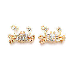 Light Gold Подвески из сплава и страза, крабовые прелести, золотой свет, 16x22x3 мм, отверстие : 1.8 мм