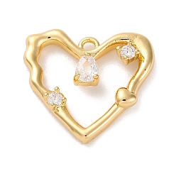Настоящее золото 14K Ионное покрытие (ip) латунь микро паве кубический цирконий подвески, без кадмия, без никеля и без свинца, сердце прелести, реальный 14 k позолоченный, 15.5x17x3 мм, отверстие : 1.2 мм