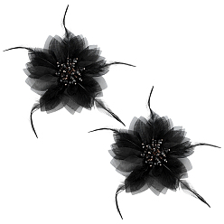 Noir Accessoires décoratifs en plumes, gaze et verre, fleur, noir, 168x196x32mm