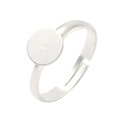 Посеребрённый Регулируемая латунные настройки площадку кольцо, пустой плоский круглый поднос для колец, стойки покрытие, долговечный, без свинца и без кадмия, 925 серебро покрытием, лоток : 8 мм, 3 мм, размер США 7 1/4 (17.5 мм)