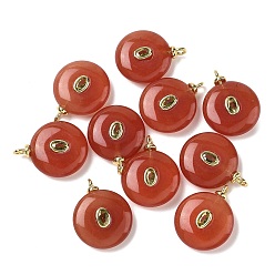 Белый Нефрит Крашеные натуральный белый нефрит подвески, плоский круглый с латунной микропаве из кубического циркония, долговечный, стойки покрытие, реальный 18 k позолоченный, без кадмия и без свинца, оранжево-красный, 23x18x5.5~6.5 мм, отверстие : 2.5 мм