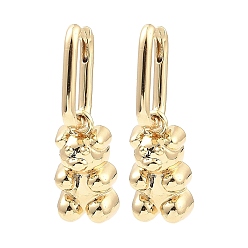 Light Gold Brass Dangle Hoop Earrings, Bear, Light Gold, 34x10mm