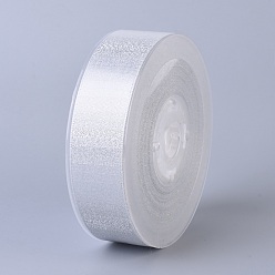 Argent Ruban satin polyester double face, avec couleur argent métallique, argenterie, 1 pouces (25 mm), à propos de 100yards / roll (91.44m / roll)
