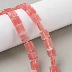 Вишневый Кварц Вишневого кварца стеклянные бусы пряди, квадратный, 10.5~11x10~11x5~6 мм, отверстие : 0.9~1 мм, около 32~34 шт / нитка, 15.39~15.63'' (39.1~39.7 см)