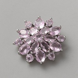 Лиловый Латунные микро проложить куб кнопки циркония, цветок, платина, сирень, 21x22x8 мм, отверстие : 1.5 мм