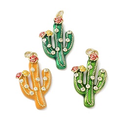 (52) Непрозрачная лаванда Латунь эмаль подвески, подвески в форме кактуса с микропаве из кубических цирконий, стойки покрытие, без кадмия и без свинца, долговечный, реальный 18 k позолоченный, с целью перехода в кольце, разноцветные, 30.5x18.5x4.5 мм, отверстие : 3.5 мм