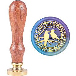 Raven Набор сургучной печати, печать сургучом твердой латунной головки, деревянная ручка ретро латунный штамп комплект съемный, для конвертов приглашений, подарочная карта, ворон узор, 83x22 мм