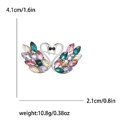 Разноцветный Брошь в виде лебедя из сплава и стекла со стразами, платина, красочный, 21x41 мм