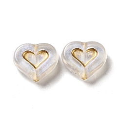 Прозрачный Прозрачных бусин акриловые покрытия, золотой металл обвитыми, сердце, прозрачные, 13x15x5 мм, отверстие : 1.8 мм, Около 750 шт / 500 г